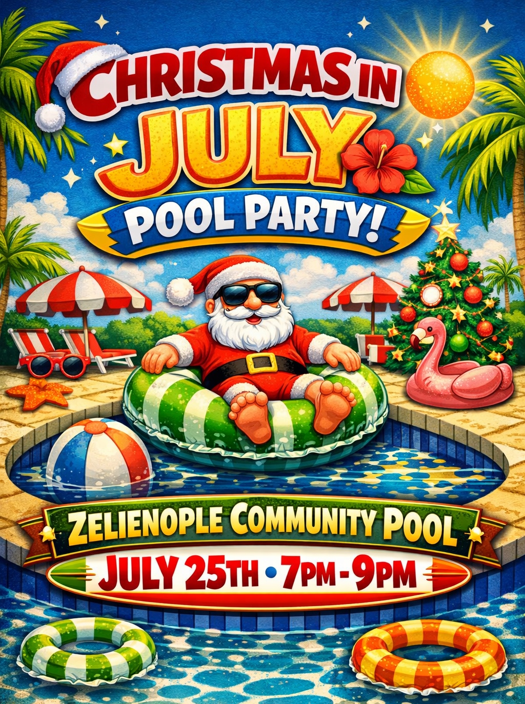 Christmas in July Night Swim Flyer